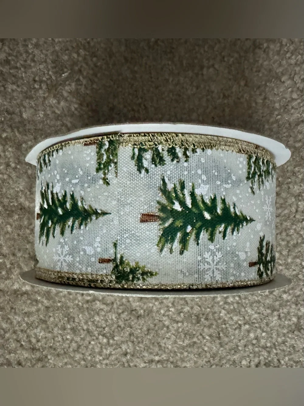 Kirkland Signature Holiday Tree Linen Ribbon - Green, Cream & Gold